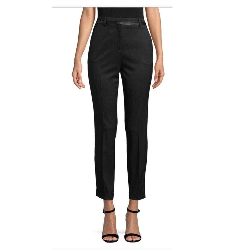 The Kooples Stretch Smoking Wool Trousers with Leather Trim